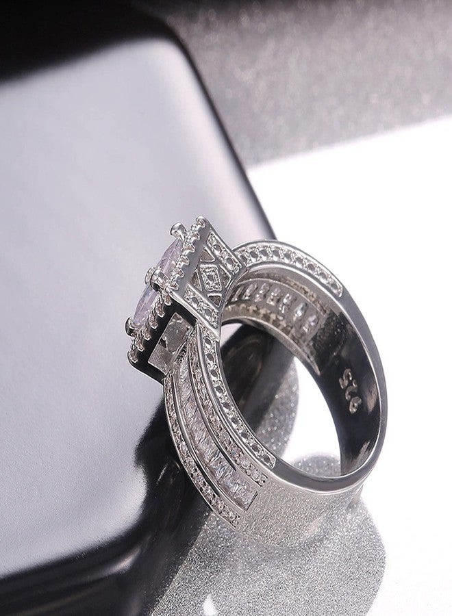 RKKOJJO 925 Sterling Silver Shiny Full Diamond Gemstone Ring - Cubic Zirconia Multi Row Eternity Engagement Wedding Band Ring for Women (US Code 8) - Image 5
